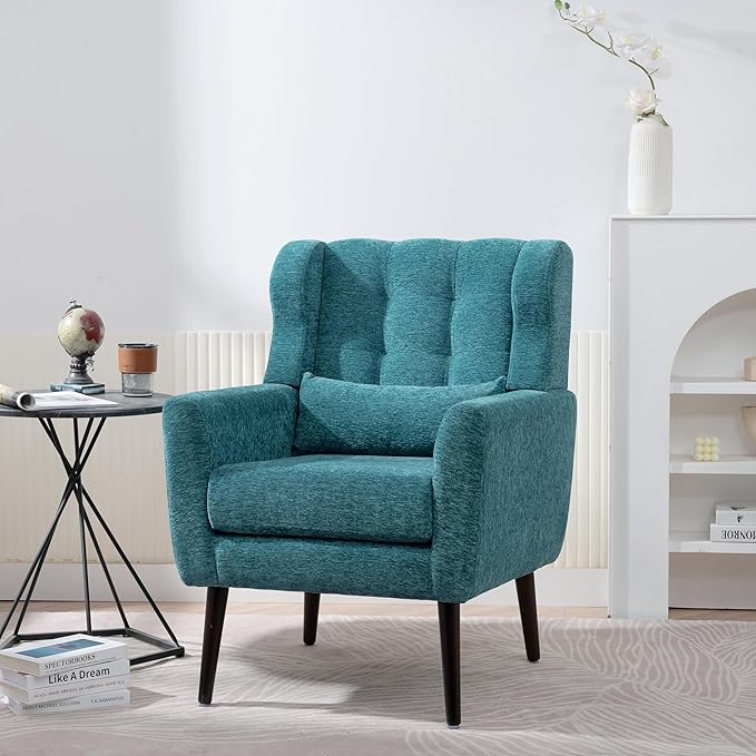Bellemave Modern Accent ChairChenille Fabric Reading Living Room Side ChairSingle Sofa with Wood Legs Armchair for Living Room Bedroom(Teal)