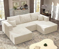 108'' U-Shaped Cloud Modular Sectional Sofa Modern High Back Corduroy Couch with Right Facing Chaise Lounge &amp Ottoman Upholstered Boneless Deep Seat Plush Sofa No Assembly Needed for Home Bei