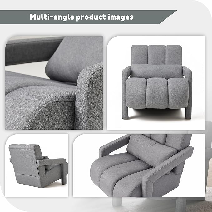 Accent Chair Modern Upholstered Armchair with Pillow Breathable Linen Fabric Comfy Reading Chair for Living Room Bedroom Small Spaces Office Study Grey