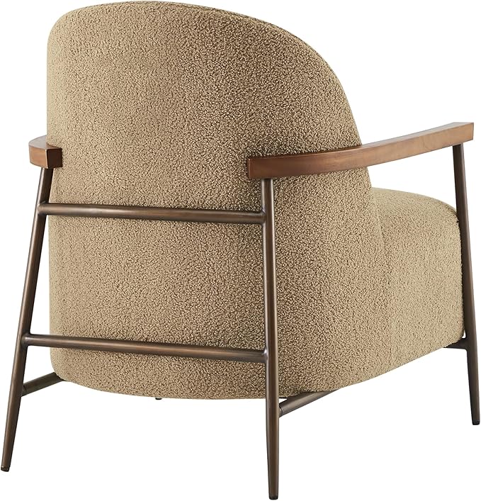 CHITA Accent Chair for Living Room FSC Certified Modern Upholstered Faux Sherpa Fabric Armchair with Metal Frame and Wooden Armrests Camel