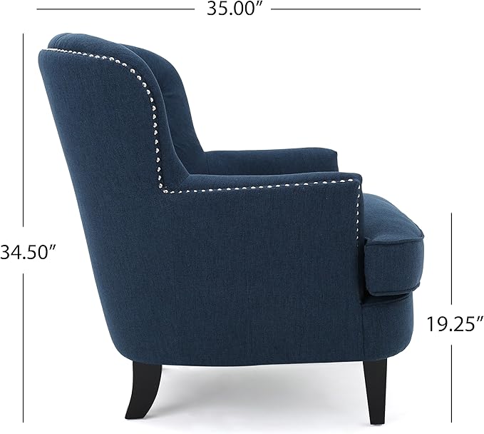 Merax Modern Accent Chair Upholstered Living Room Armchair Comfy Reading Chair Mid Century Chair for Living Room Bedroom Navy Blue