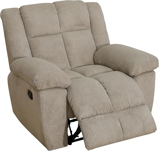 Manual Recliner Sofa Set Living Room Furniture Sets Corduroy Reclining Couches Comfy Reclining Chair Sofa with Coffee Table 2PCS Fabric Recliner Furniture for Home/Office (Beige 3+1 Seat)