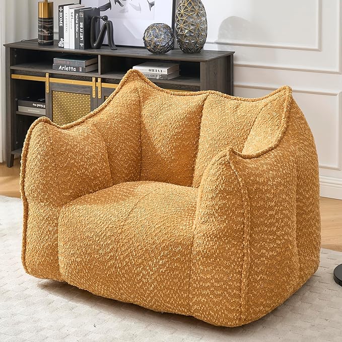 BROVAVE 47 Upholstered Lounge ChairChenille Single Sofa ChairBean Bag Chair for Living RoomYellow