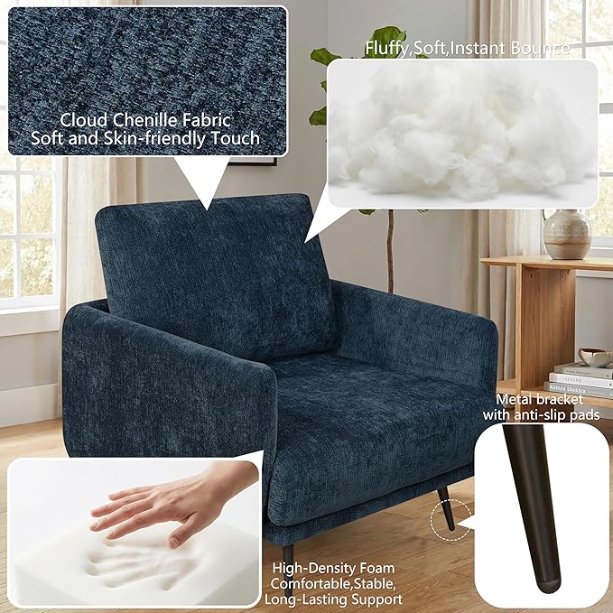 Oversized Accent Chair for Living Room Chairs Reading Arm Chair Comfy Modern Single Sofa Side Chairs with Metal Legs &amp Soft Cushion for Bedroom Waiting Room