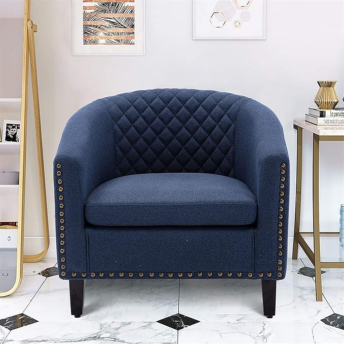 Barrel Chairs with Soft Padded Armrest Club Chairs with Nailheads and Solid Wood Legs for Living Room Bedroom Waiting Room (Linen)