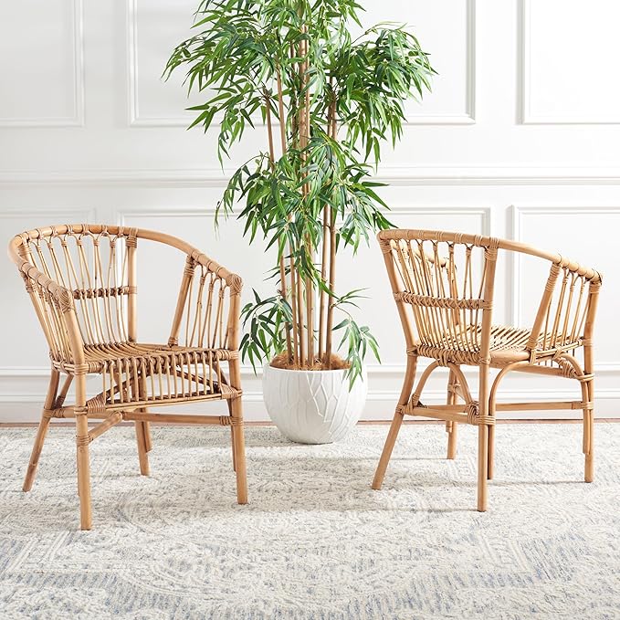Safavieh Home Adriana Coastal Honey Brown Wash Rattan (Set of 2) Accent Chair (ACH6505C-SET2)