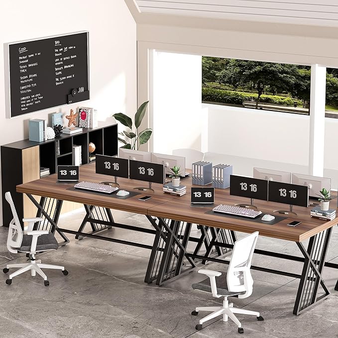 YOHKOH 59 Home Office Desk Extra-Wide 23.6 Workspace with 1.38IN Thick Top Heavy-Duty Z-Shaped Carbon Steel 10-Min 2-Person Assembly for Executive/Office/Home Study Walnut Brown