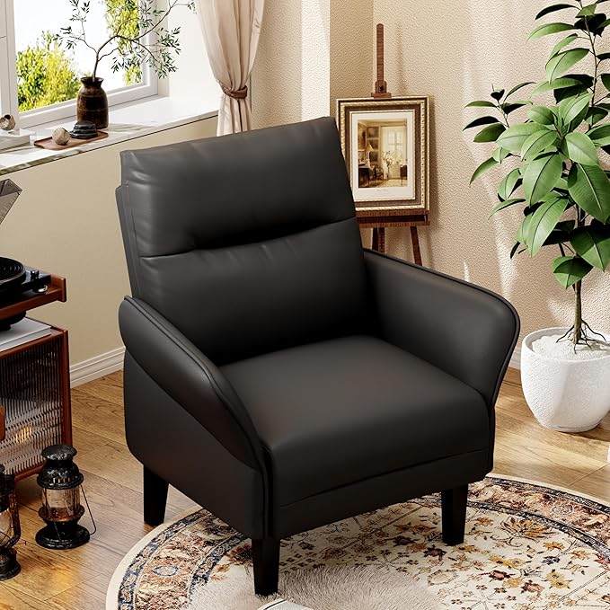 ALISH Mid-Century Accent ChairUphsoltered Modern Armchair Side Chairs with Wood LegsFaux Suede Single Sofa Chair for Living Room Bedroom (Black Set of 1)