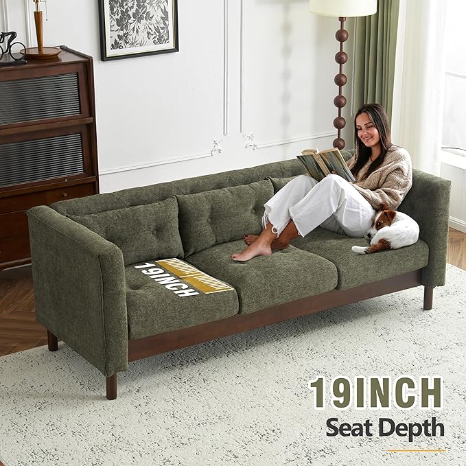 Christopher Knight Home Marloo 3 Seater Sofa Couch Upholstered Couch Linen-Like Tufted Back Sofa with Arm Rest Rubberwood Legs 78 Spacious Seating for Living Room Home Rest Dark Green
