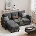 JAMFLY Convertible Sectional Couches for Living Room L-Shaped Couch 3 Seat Sectional Sofa Set with Corduroy Fabric and Movable Ottoman Small Couch for Apartments Office（Dark Grey）