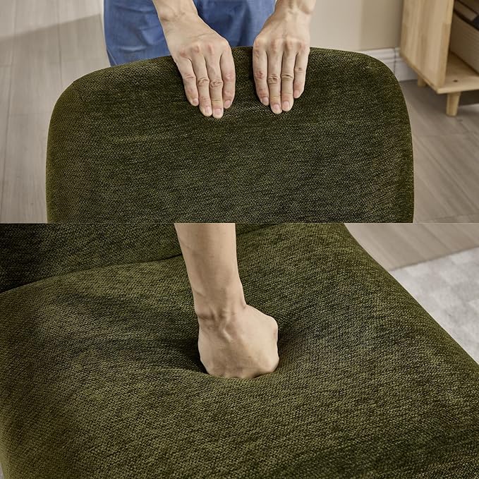 Accent Reading Chair with Ottoman Chenille Upholstered Comfy Armless Accent Chair with Footrest Modern Side Lounge Chair for Living Room Bedroom Moss Green