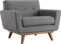 Modway Engage Mid-Century Modern Upholstered Fabric Accent Arm Lounge Chair Wood in Gray Armchair