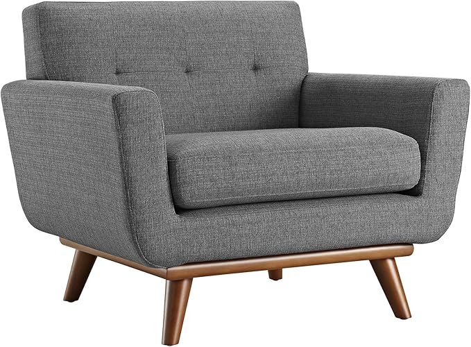 Modway Engage Mid-Century Modern Upholstered Fabric Accent Arm Lounge Chair Wood in Gray Armchair