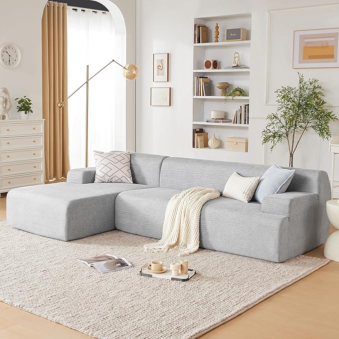 107” Modular Sectional Sofa Boneless Couch Modern Sofa for Living Room High Density Sponges Cloud Couch Sectional L-Shape Couches for Living Room LightGrey