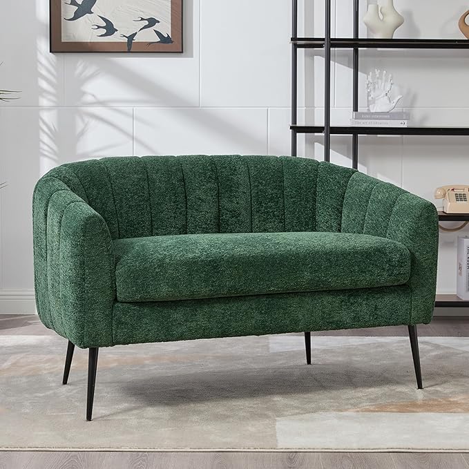 50.2 Small Sofa Couch for Small SpacesModern Chenille Loveseat CouchesOval 2 Seater Sofas Love Seat with Black Metal Legs for ApartmentBedroomRV (Green with Metal Legs 50.2)
