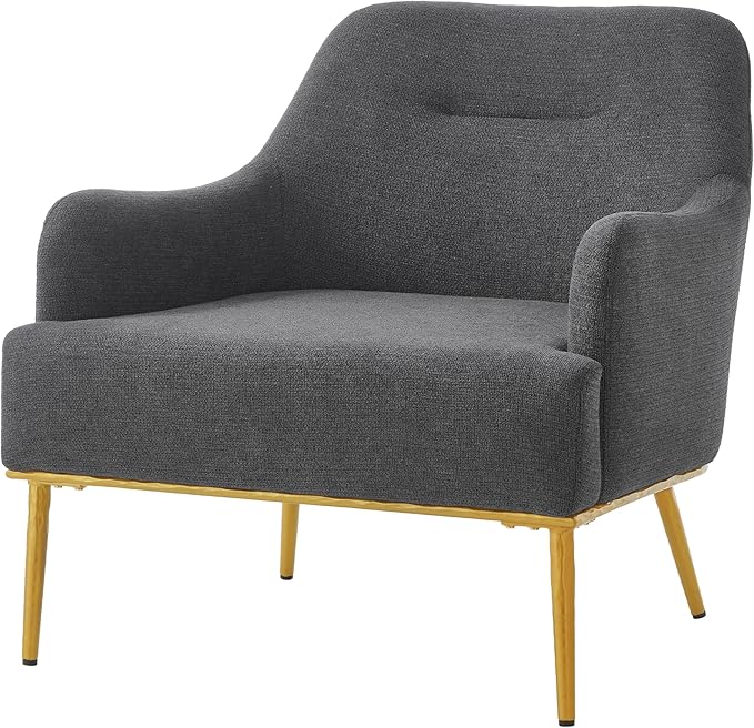 Christopher Knight Home Justin Modern Accent Chair with Metal Legs Chenille Upholstered Lounge Chair Indoor Curved Backrest Armchair Soft Cushion Seating for Living Room Reading Home Dark Gray