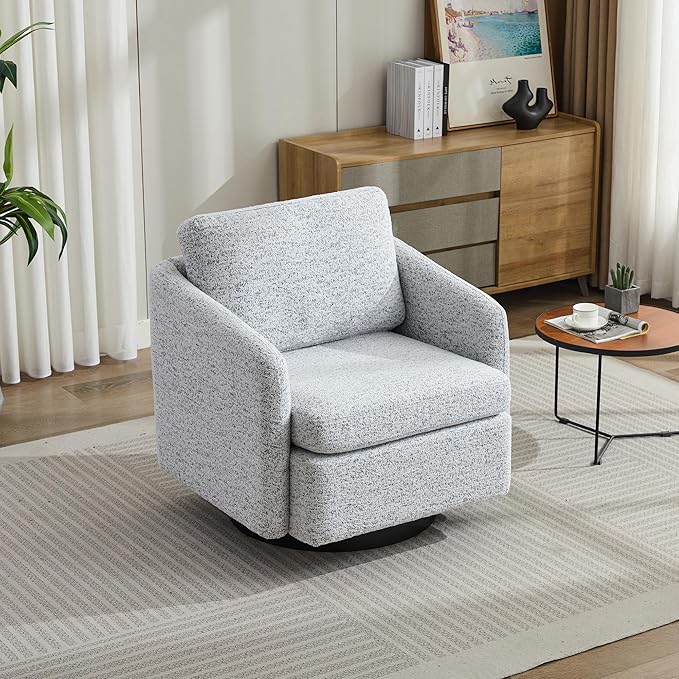 31.5 W Swivel Accent Chair and Comfy Round Accent Single Sofa Chair 360 Degree Club Chair Lounge Armchair for Living RoomBedroom.Nursery.White Black Chenille