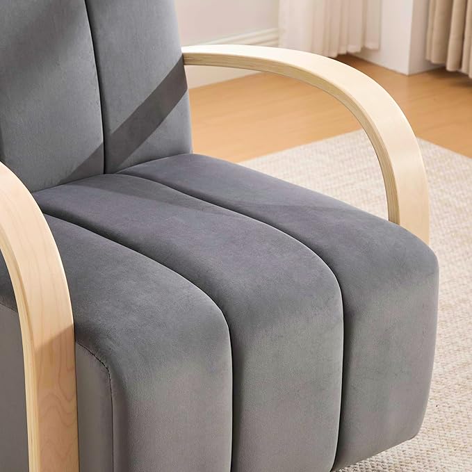 KEIKI Velvet Upholstered Swivel Accent Chair 30.3 W Single Sofa Armchair with Solid Wood Armrests and Tufted Back Stylish Sofa Chair for Living Room and Office Charcoal