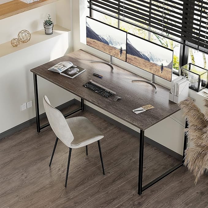 Coleshome 55 Inch Computer Desk Modern Simple Style Desk for Home Office Study Student Writing DeskGrey Oak
