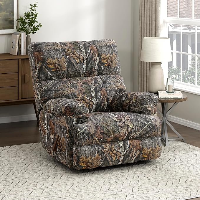 Lexicon Glider Recliner Chair with Lever Handle Textured Microfiber Manual Recliner Plush Stitching Cushion Pillow Top Arms Rustic Armchair for Cabin/Living Room Easy Assembly Camouflage