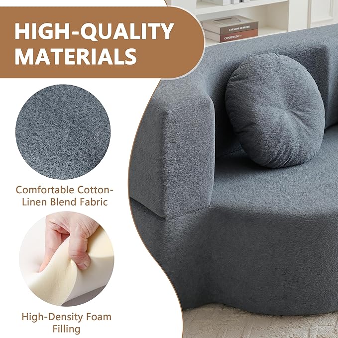 2-in-1 Folding Sofa Bed with Pillow No Assembly Futon Twin Size Sofa Bed Breathable Linen-Cotton Convertible Couch Bed for Living Room and Guest Room 75.5 InchGrey