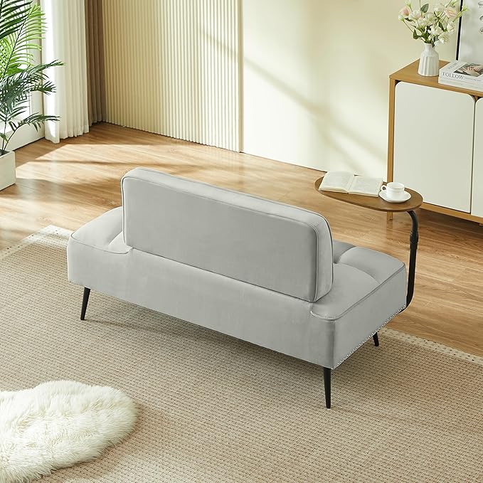 KEIKI 54 2Seat Velvet Loveseat Sofa Couch Rotating Side Table Memory Foam for City Apartment Bedroom Studio Style Conscious Homeowners Luxurious Elegant Sophisticated Refined Quality Design Gray