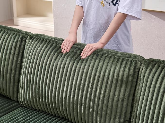 79.5 Oversized Corduroy Modular 2-Seat Sectional Couch with Extra-Wide Armrest Storage and Double Chaise Lounge Modern Convertible Sleeper Sofa for Living RoomGreen