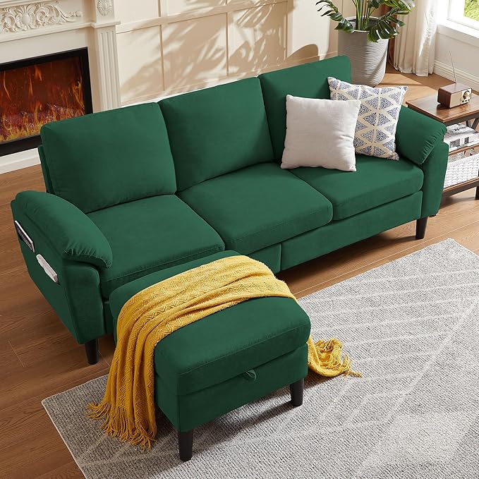 80 Convertible Sectional Sofa Small L Shaped 3 Seat Couch with Reversible Storage Chaise Modern Polyester Fabric Sofa Couches for Living Room Apartment and Small Space Green
