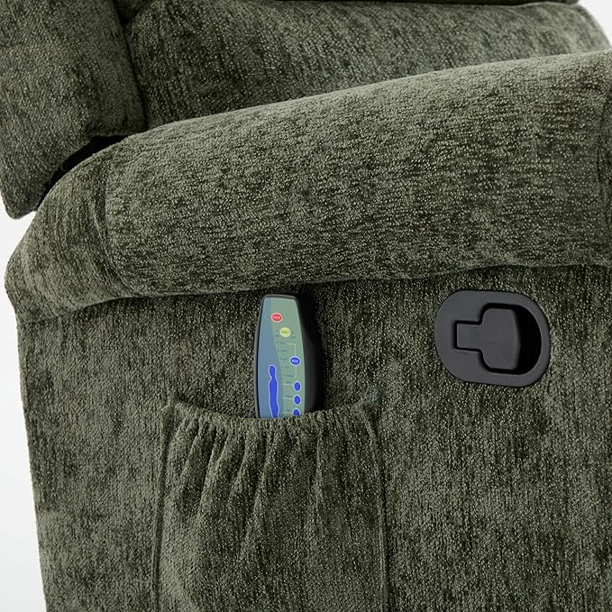 Christopher Knight Home Harper Massage Recliner Chair with 8 Modes Chenille Upholstered Recliner Sofa Swivel Massage Chair with a Side Storage Pocket for Living Room/Bedroom Head Support Green