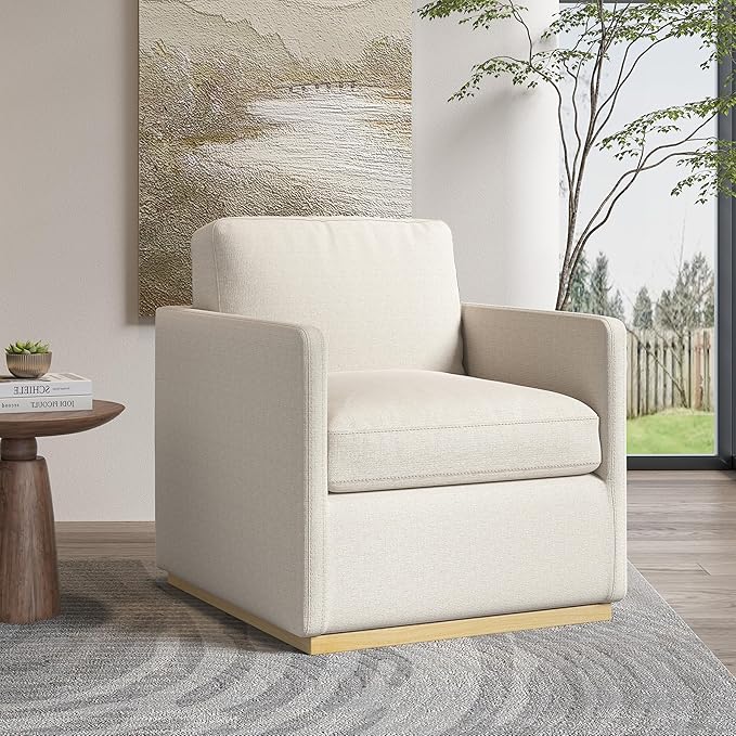 Swivel Barrel Chair Premium Comfy Round Accent Chair for Living Room Mid Century Modern Reading Chair for Adults Wingback Armchair for Small Spaces Bedroom Side Chairs for Home/Office/Ivory White