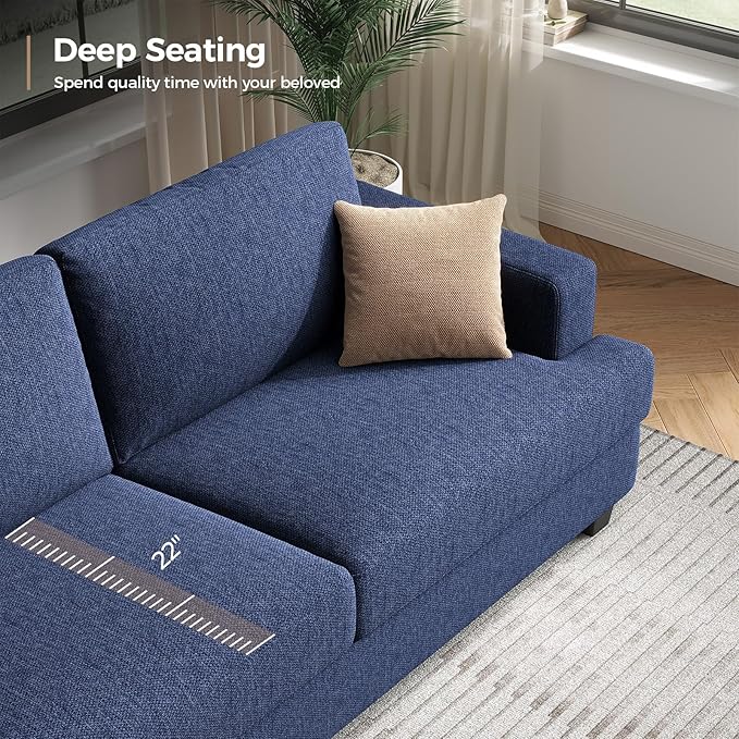 84 Inch Sofa with Extra Deep Seats Oversize Linen Fabric 2 Seater Sofa for Living RoomModern Couch and Loveseat Comfy Armrests and Seats and Backrests Easy Installation Blue