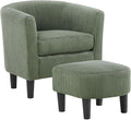 Modern Accent ChairUpholstered Arm Chair Corduroy Single Sofa Chair with Ottoman Foot Rest Comfy Armchair for Living Room Bedroom and OfficeYellow (Green)