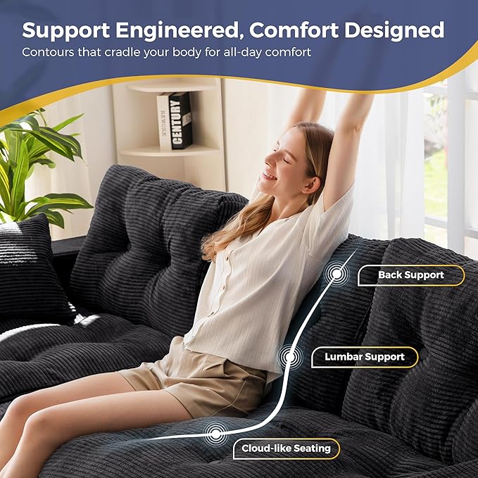 MAXYOYO 104 L Shaped Modular Sectional Sofa with Ottoman Cloud Boneless Couch with Layered Cushion Upholstered Sofa in a Box Flexible Module Combination for Living Room No Assembly Black