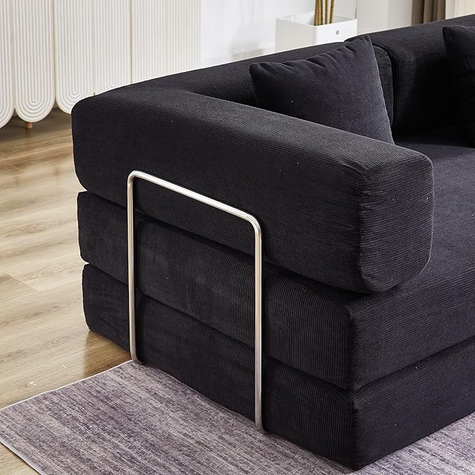Convertible Sleeper Sofa Bed with All High-density Foam No Assembly Foldable Sleeper Couch Folding Floor Boneless Mattress Lounge Couch for Living Room Bedroom Apartment Office Orange All Foam