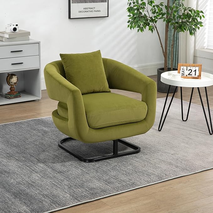 House Hold Upholstered Tufted Living Room Chair Textured Velvet Fabric Accent Chair with Metal Stand