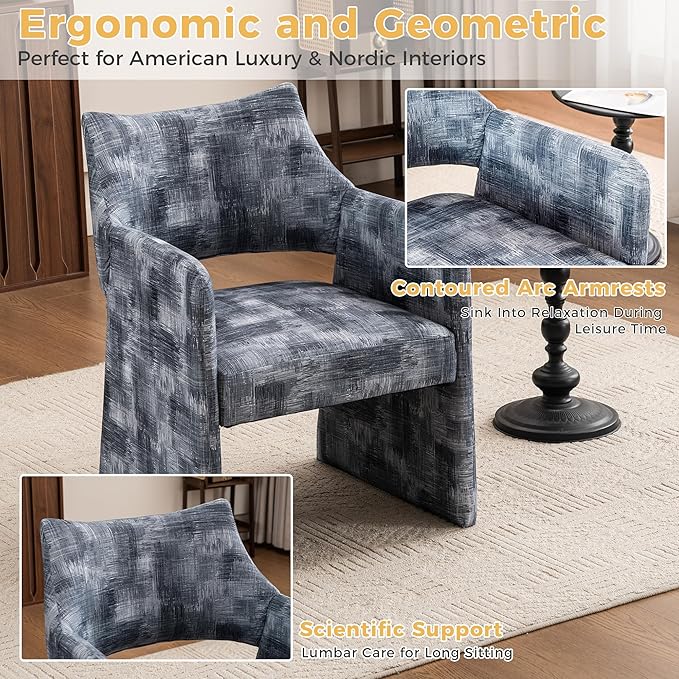 Mid-Century Chenille Accent Chair Geometric Open-Back Upholstered Armchair with Non-Slip Frame Cozy Reading Chair for Home &amp Office (Gray Black)