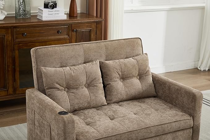 KEIKI 46 Sleeper Sofa Bed 3-in-1 Convertible Sofa Chair with Pullout Bed Loveseat with Adjustable Backrest and Side Pocket for Living Room Dorm Apartment Came