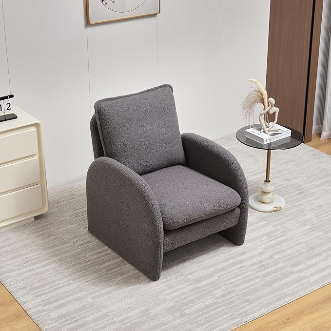 Modern Sherpa Upholstered Accent Chair Comfortable Living Room Armchair Lounge Chair for Bedroom and Office - Stylish and Ergonomic Design
