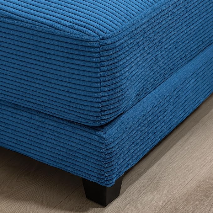Corduroy Ottoman for Sectional Sofa Modular Footrest with Wooden Legs 43.7 x 29.1 x 18.5 Inches Convertible Furniture for Living RoomBlue