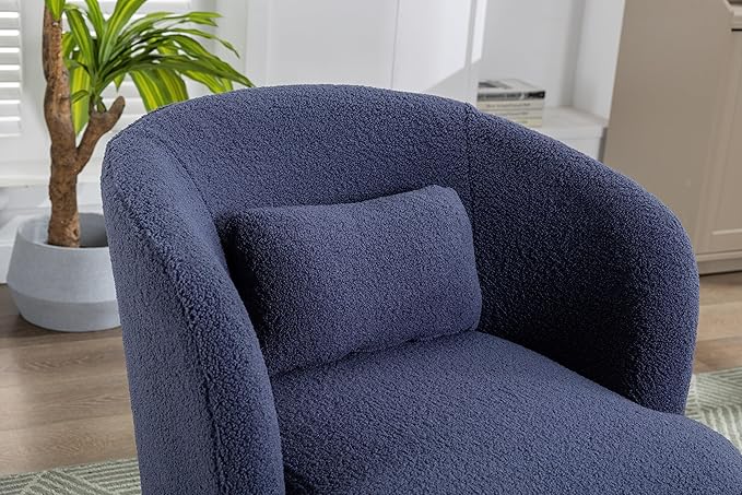 Generic 30.32 W Accent Chair Upholstered Curved Backrest Reading Chair Single Sofa Leisure Club Chair with Golden Adjustable Legs for Living Room Bedroom Dorm RoomNavy Boucle