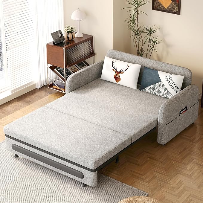 Versatile Pull-Out Sofa Bed – Compact Futon Couch for Small Spaces Gray/White 34.25 D x 59.84 W x 37.4 H Ideal for Living Room &amp RV (61.61)