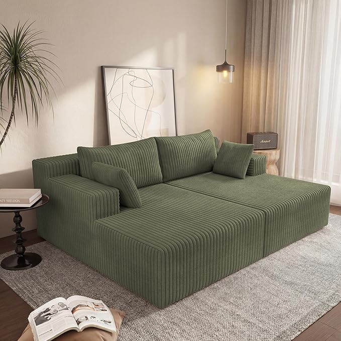 71 W Double Chaise Lounges Indoor Boneless Sectional Sofa Bed with Pillows Modern Sleeper Loveseat Chair Boneless Cloud Couch for Living Room Bedroom Reading