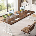 Tribesigns 78.7 Inches Long Computer Desk Two Person Desk Large Executive Office Desk Double Desk Study Writing Table for Home Office (Brown/White)