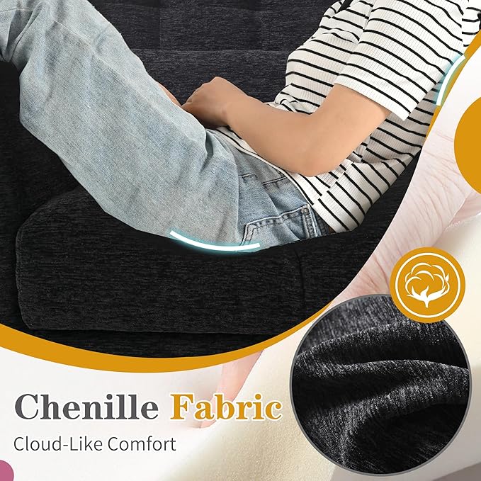 Modern Accent Chair Upholstered Armchair with Pillow Fabric Single Sofa Chair with Lounge Seat Solid Wood Legs Accent Chair for Living Room Bedroom Small Spaces(Black)