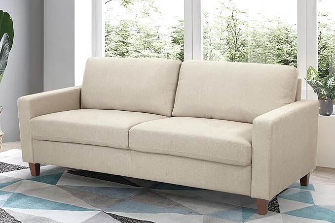 Miles Mid Century Modern Couch for Small Spaces Living Rooms Apartments and Condos 3 Seater Sofa with Reversible Back Pillows 77 Wide Beige
