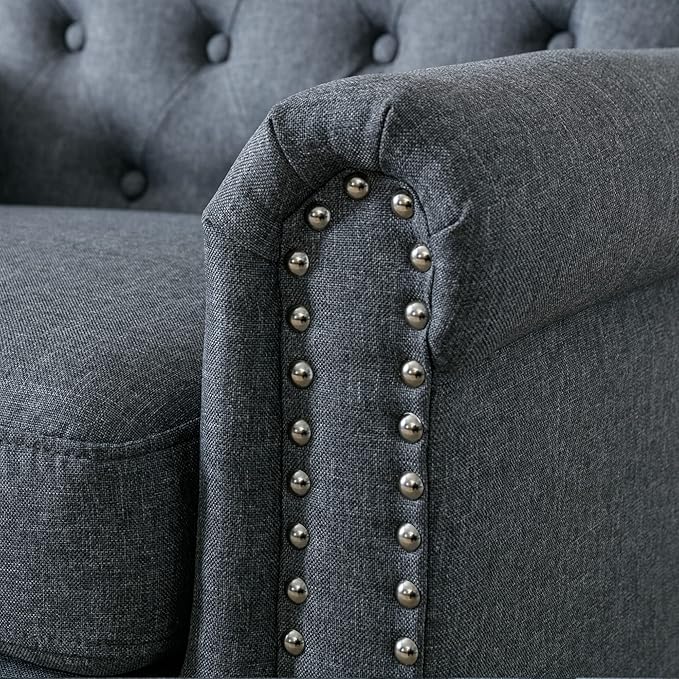 Upholstered Accent ChairsMid Century Armchair Sofa ChairsComfy Living Room ChairButton Tufted Reading Chair for Living Room BedroomStudy (2 Dark Grey)
