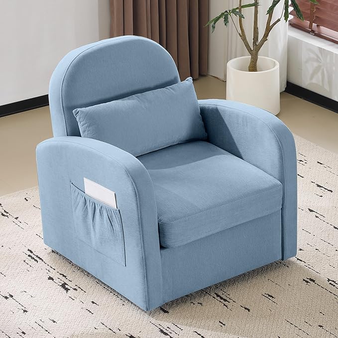 MELLCOM Oversized Swivel Accent Chair with Hidden Storage Comfy Chenille Fabric Upholstered Leisure Armchair with Lumbar Pillow and Side Pocket for Living Room Bedroom Reception Room and Office