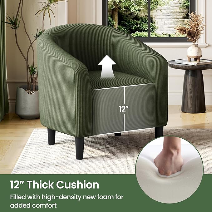 Yaheetech Accent Barrel Chair Corduroy Fabric Club Chair Furry Sherpa Elegant Armchair with Cozy Soft Padded Suitable for Living Room Bedroom Reception Room Office Dark Green