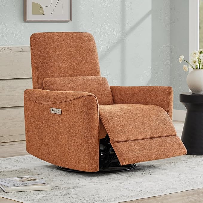 CHITA Power Recliner Chair Swivel Glider FSC Certified Fabric Living Room Nursery Reclining Sofa Chair with Lumbar SupportTerracotta