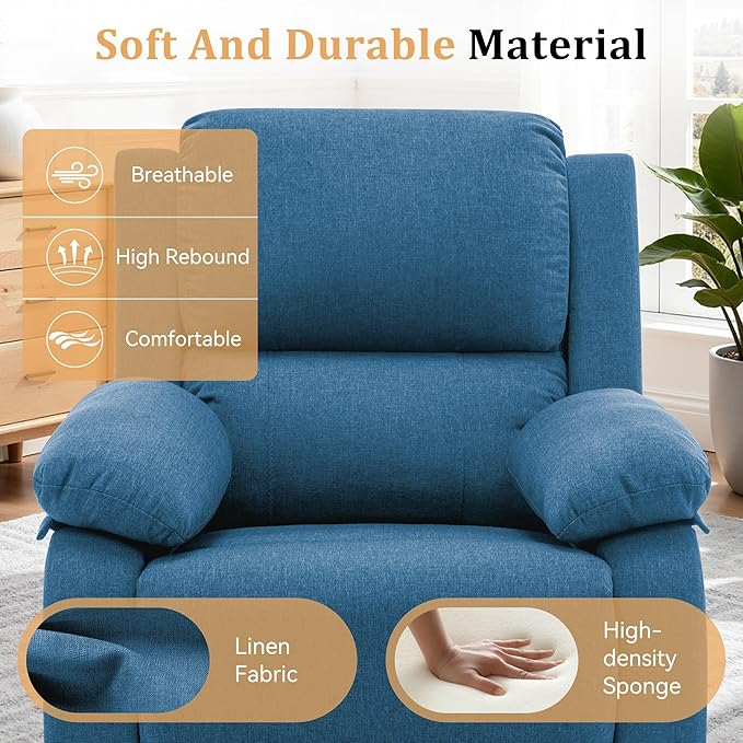 Recliner Chair 360 Swivel Rocker Chair for Adults Small Rocking Recliner for Small Spaces Upholstered Fabric Glider Recliner Nursery